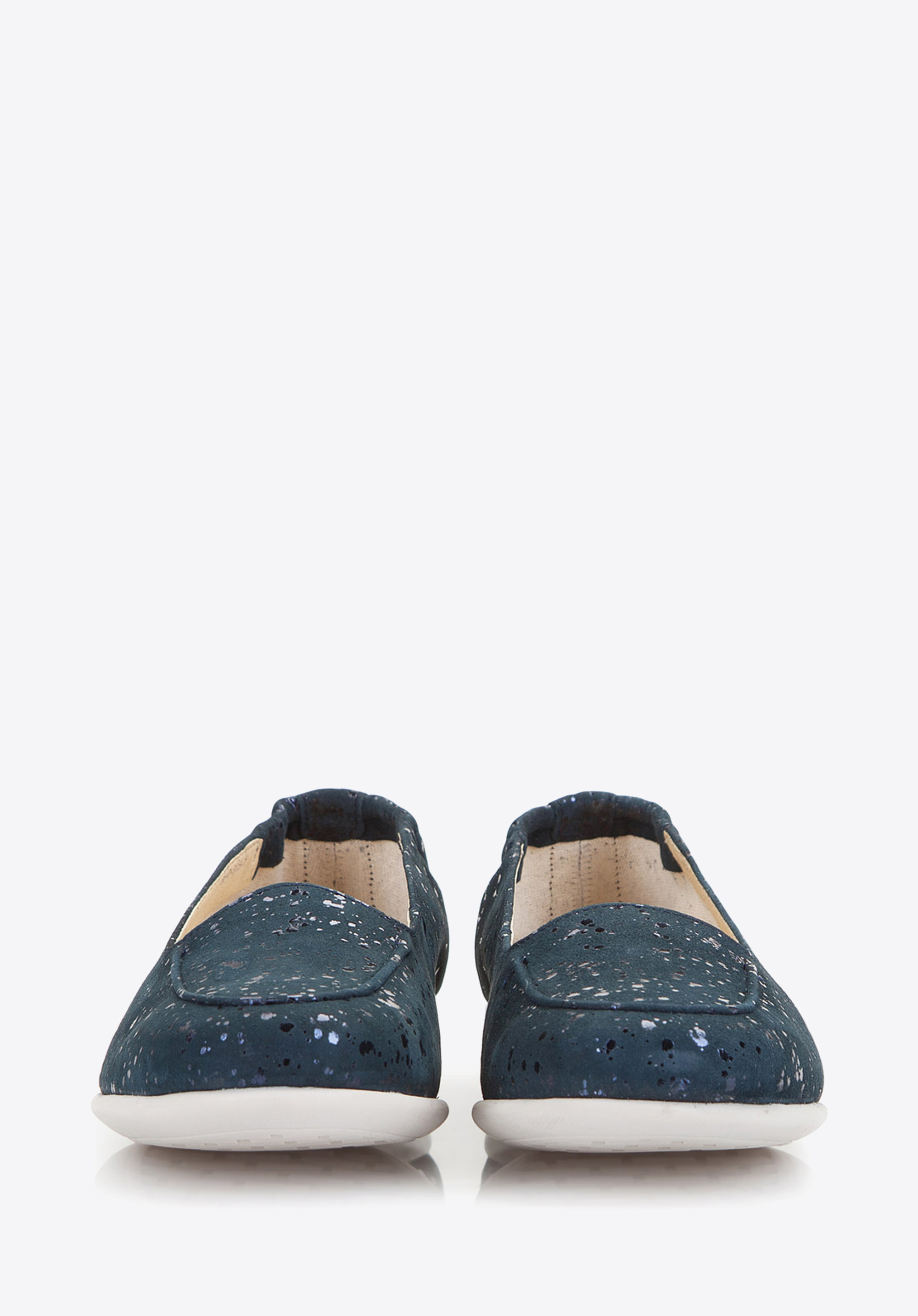 Baleriny nubukowe z lustrzanym efektem