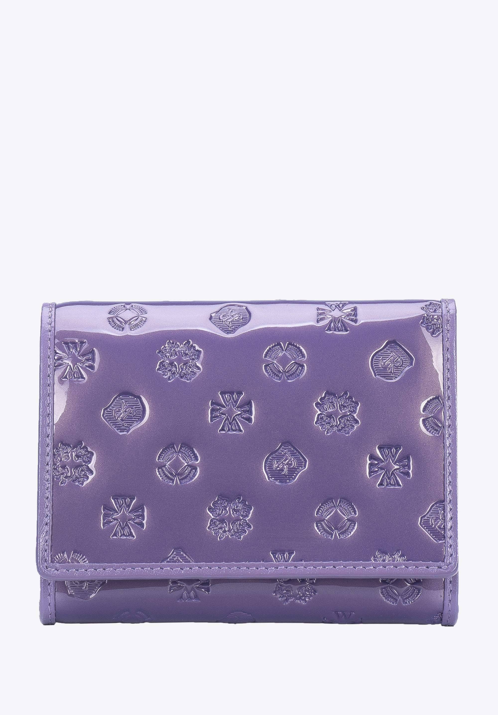 Damski portfel z lakierowanej skóry z monogramem mały