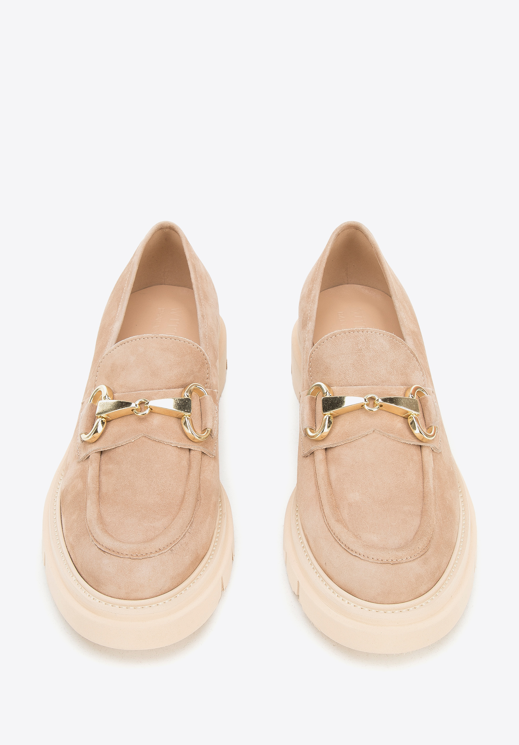 Damskie mokasyny zamszowe z klamerką na platformie