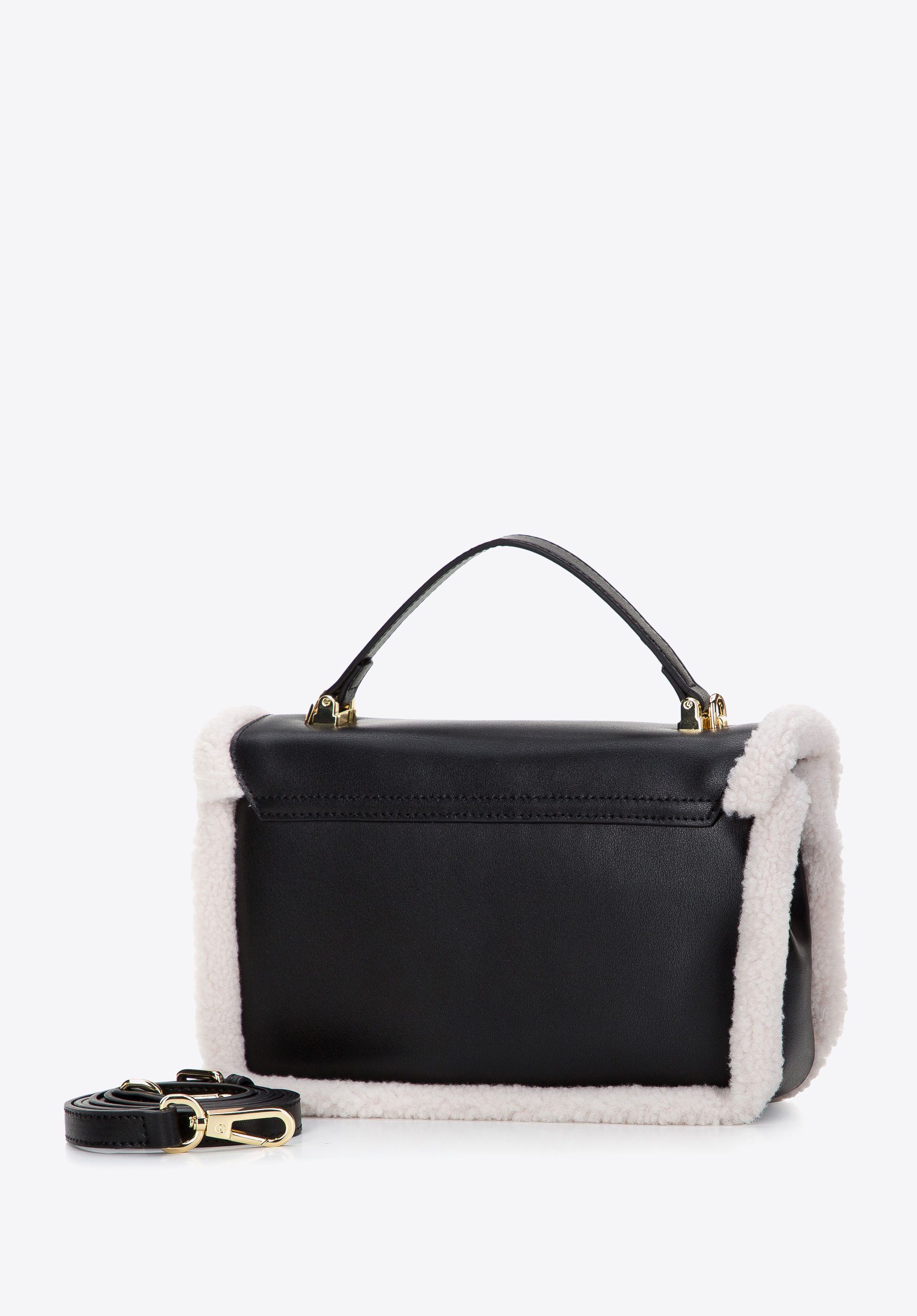 Torebka kuferek skórzana ze sztucznym futerkiem mała