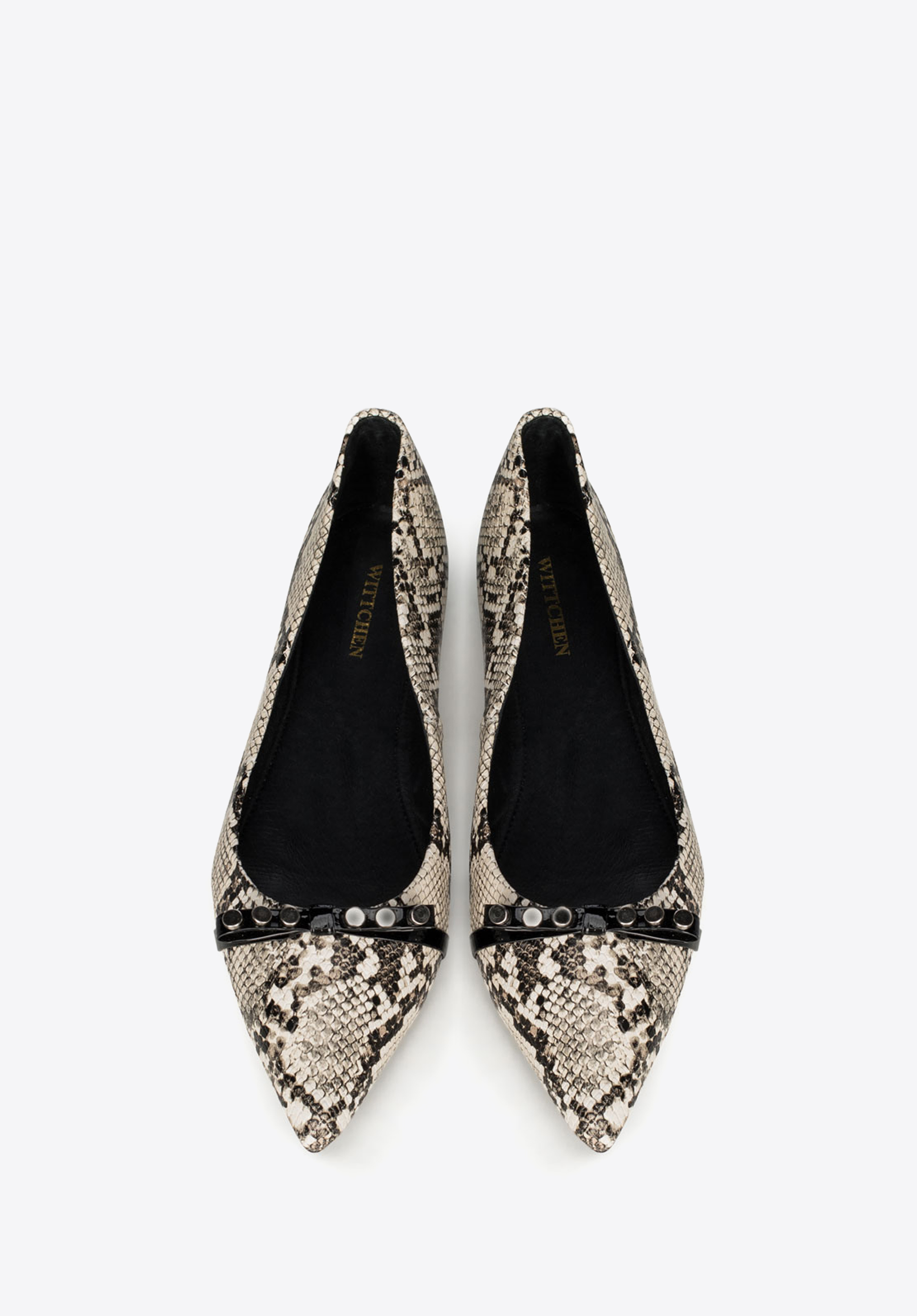 Baleriny ze skóry lizard z ćwiekami