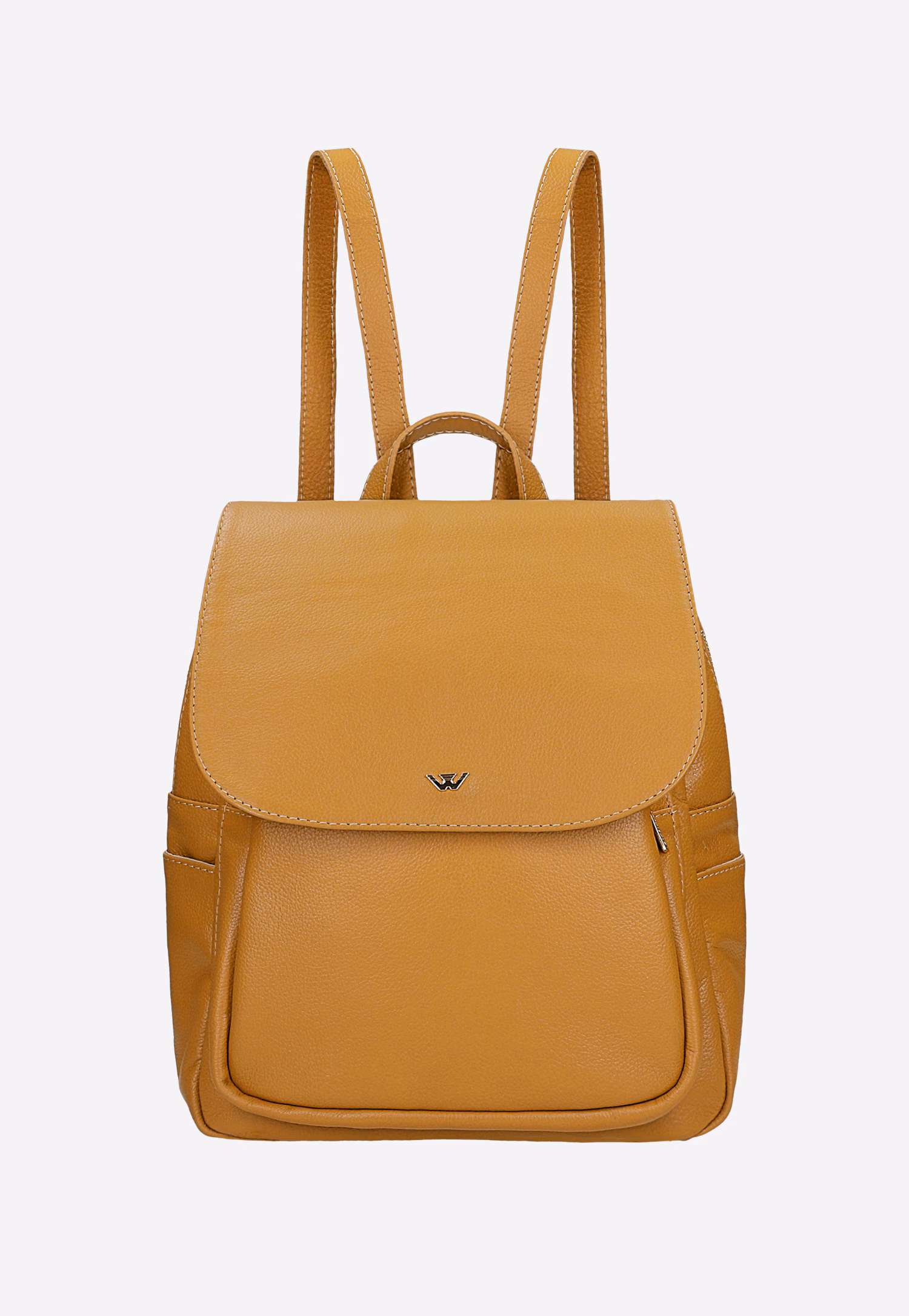 Beżowy skórzany plecak miejski z klapką