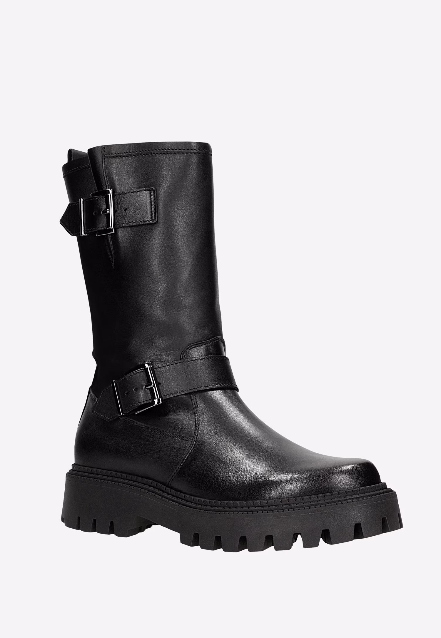 Czarne botki damskie bikery ze skóry licowej