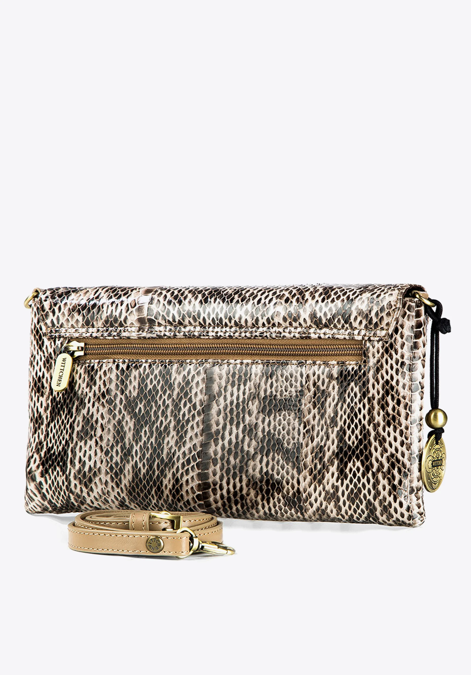 Kopertówka skórzana we wzór węża  z suwakiem