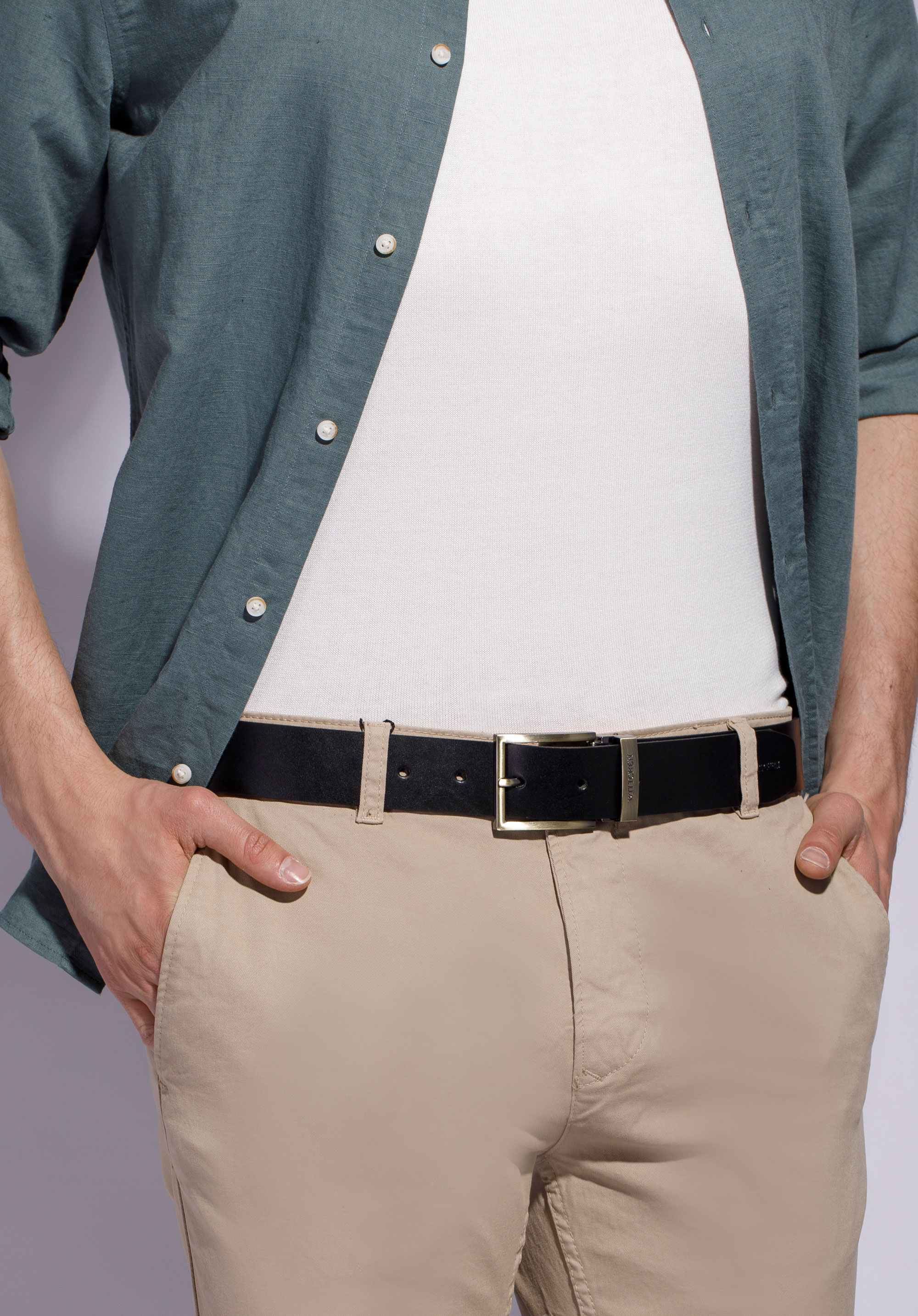 Męski pasek skórzany z metalową szlufką prosty