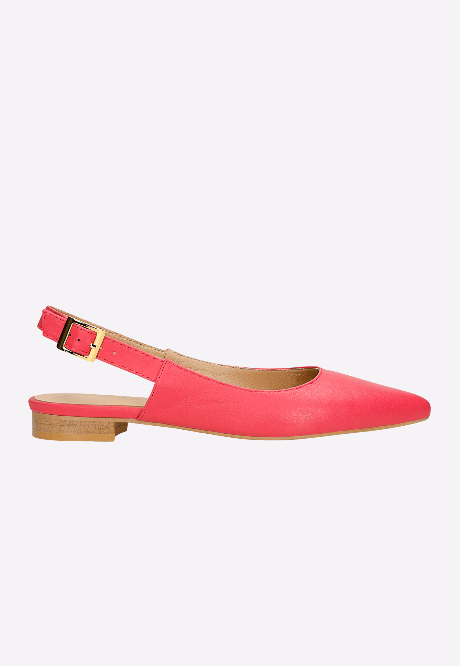 Beżowe skórzane baleriny z odkrytą piętą i noskiem w szpic