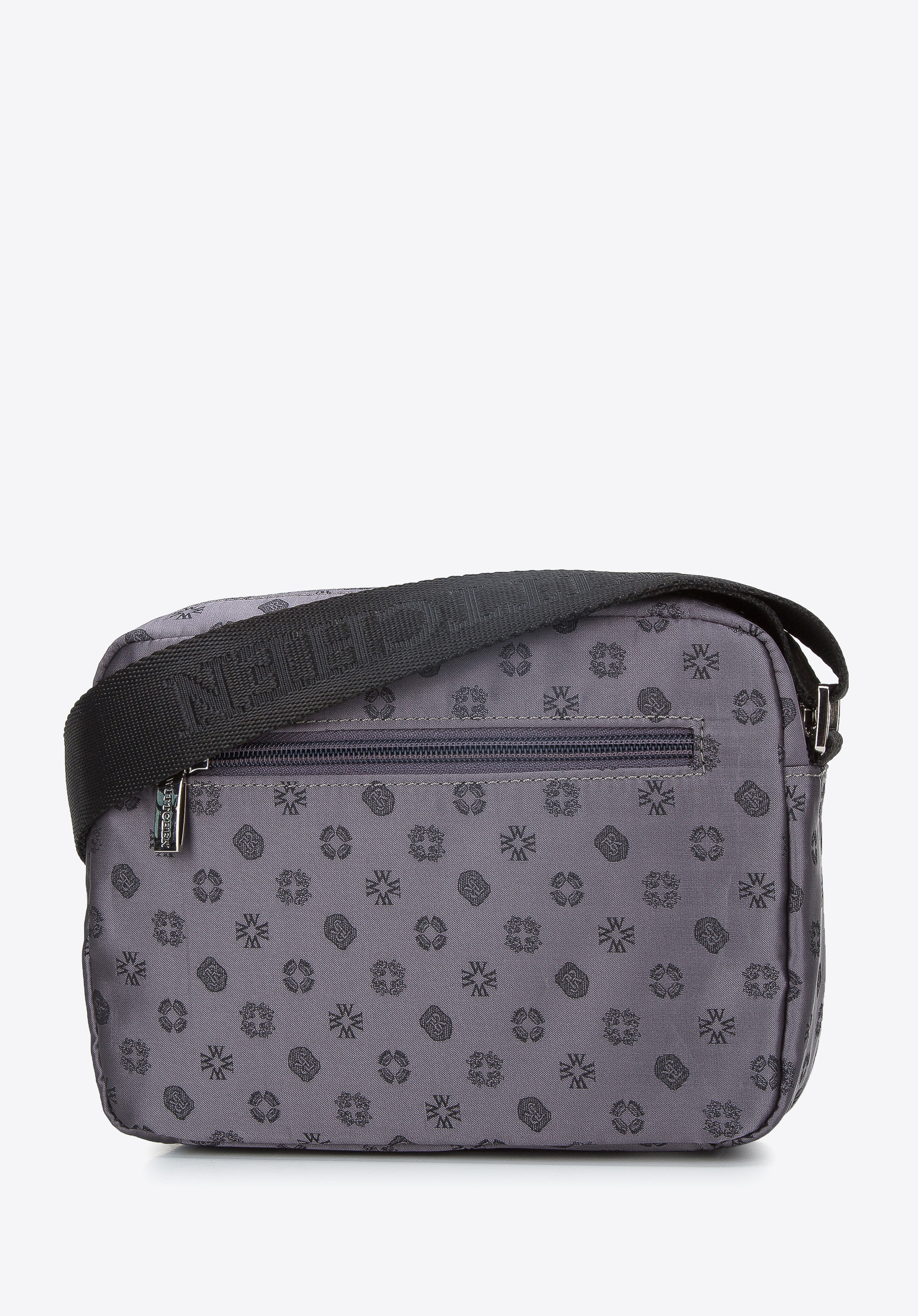 Damska torebka żakardowa z opaskami ze skóry pozioma