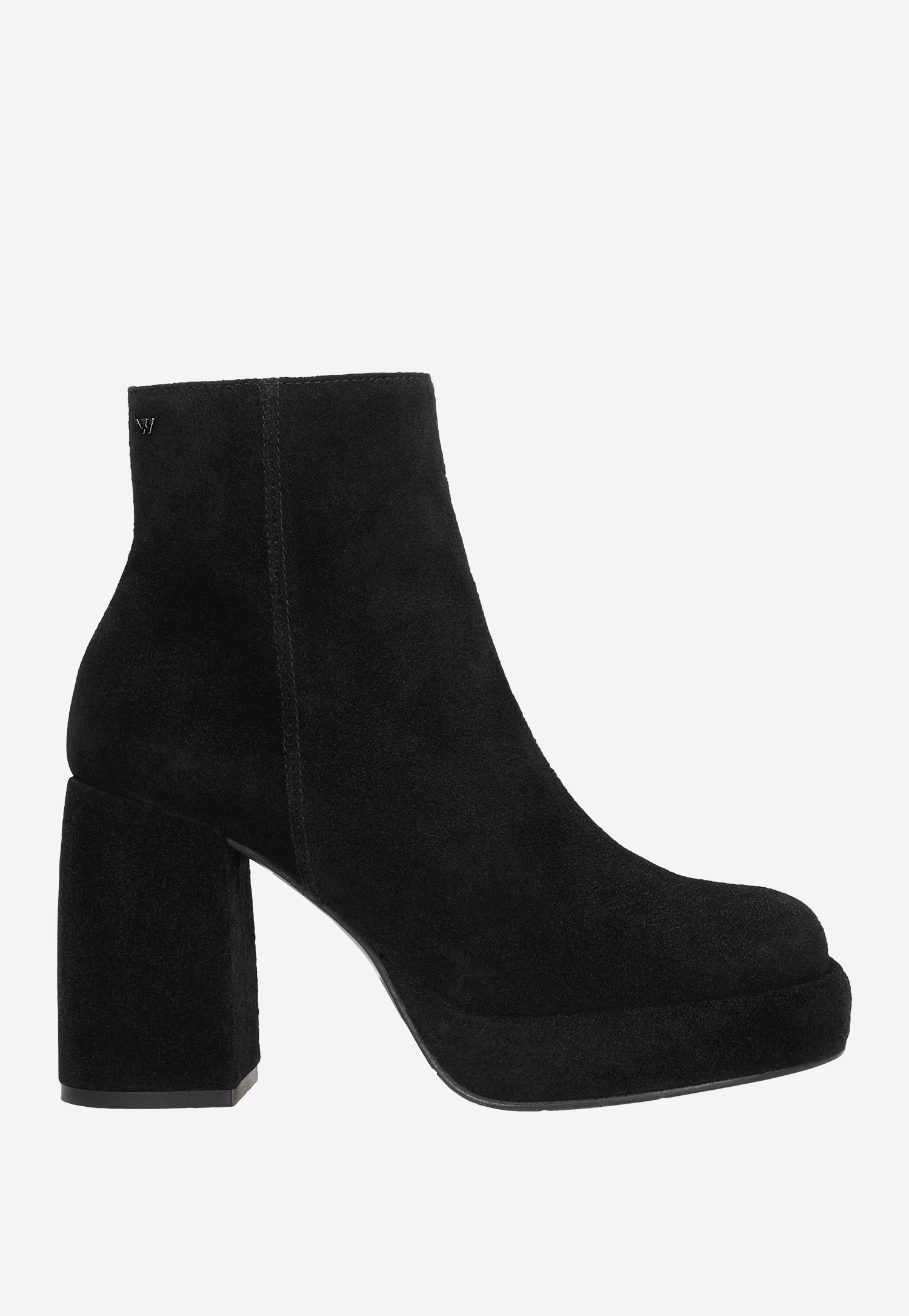 Czarne botki damskie na słupku z dwoiny welurowej