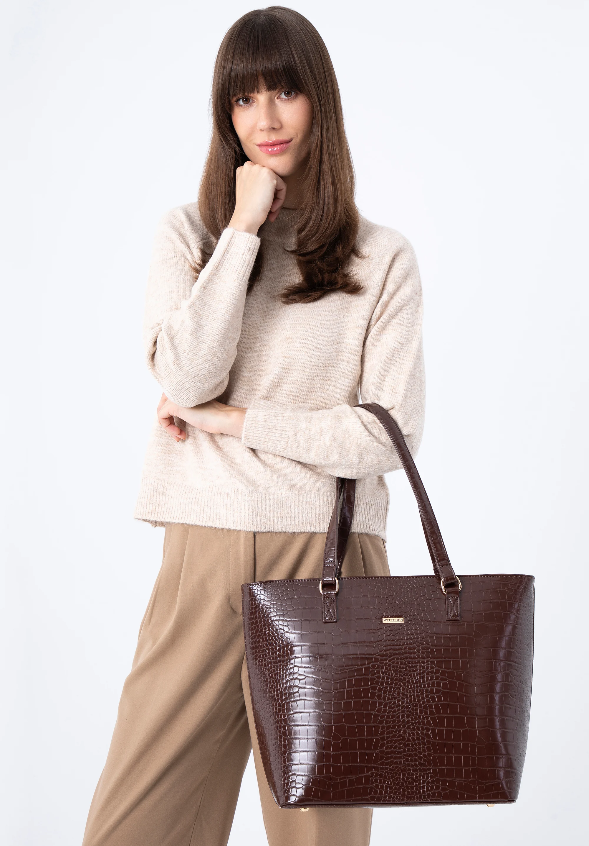 Torebka shopperka z ekoskóry o fakturze croco