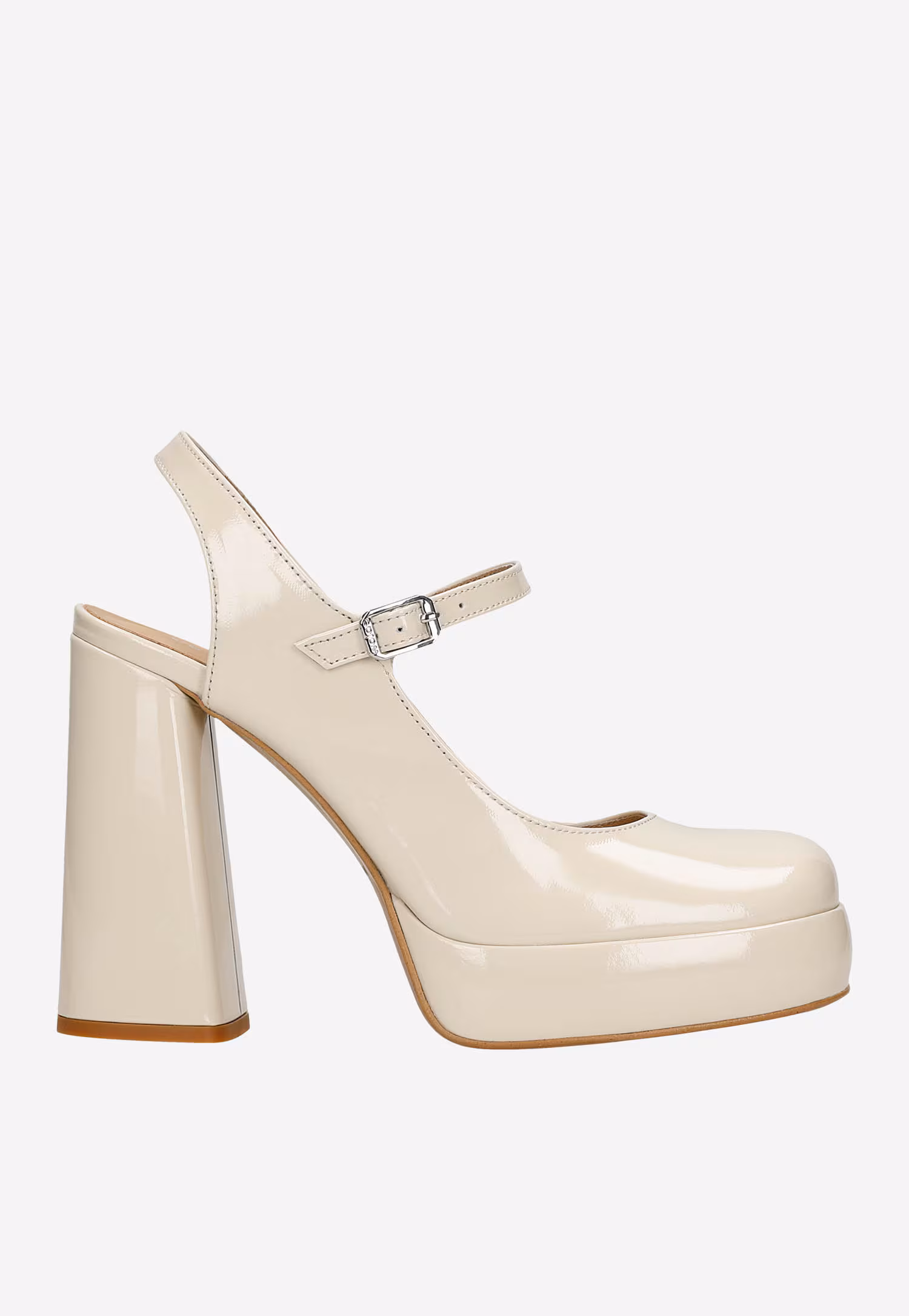 Wysokie beżowe czółenka damskie na masywnym słupku