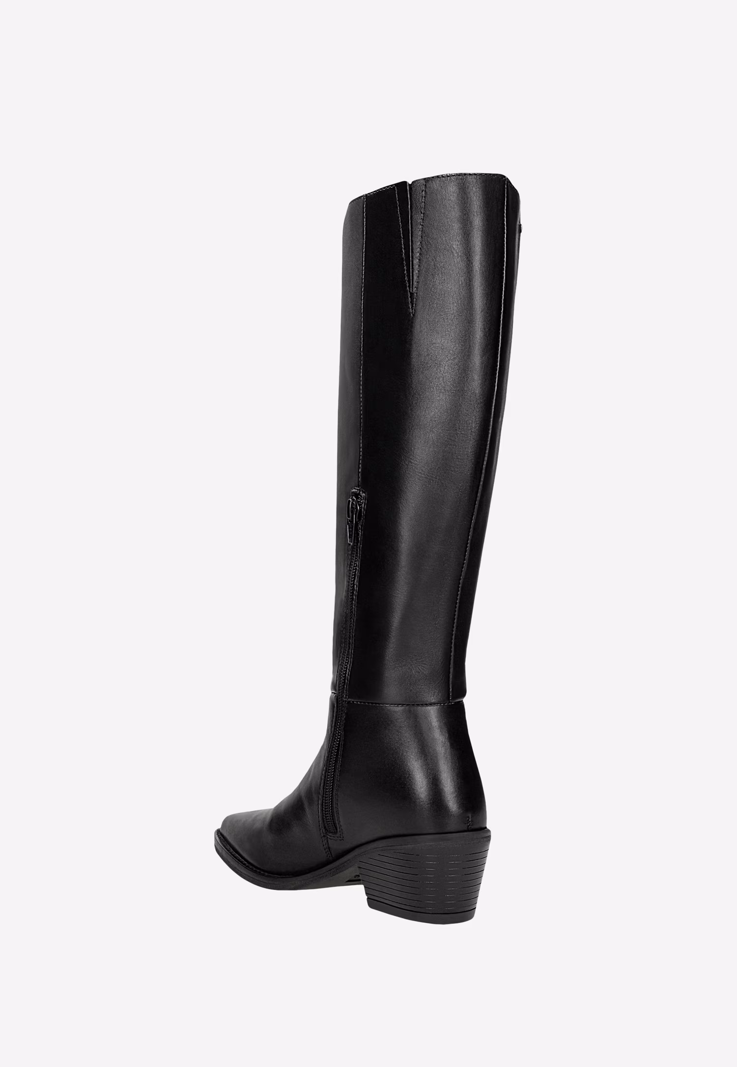 Czarne skórzane kozaki damskie na szerokim obcasie