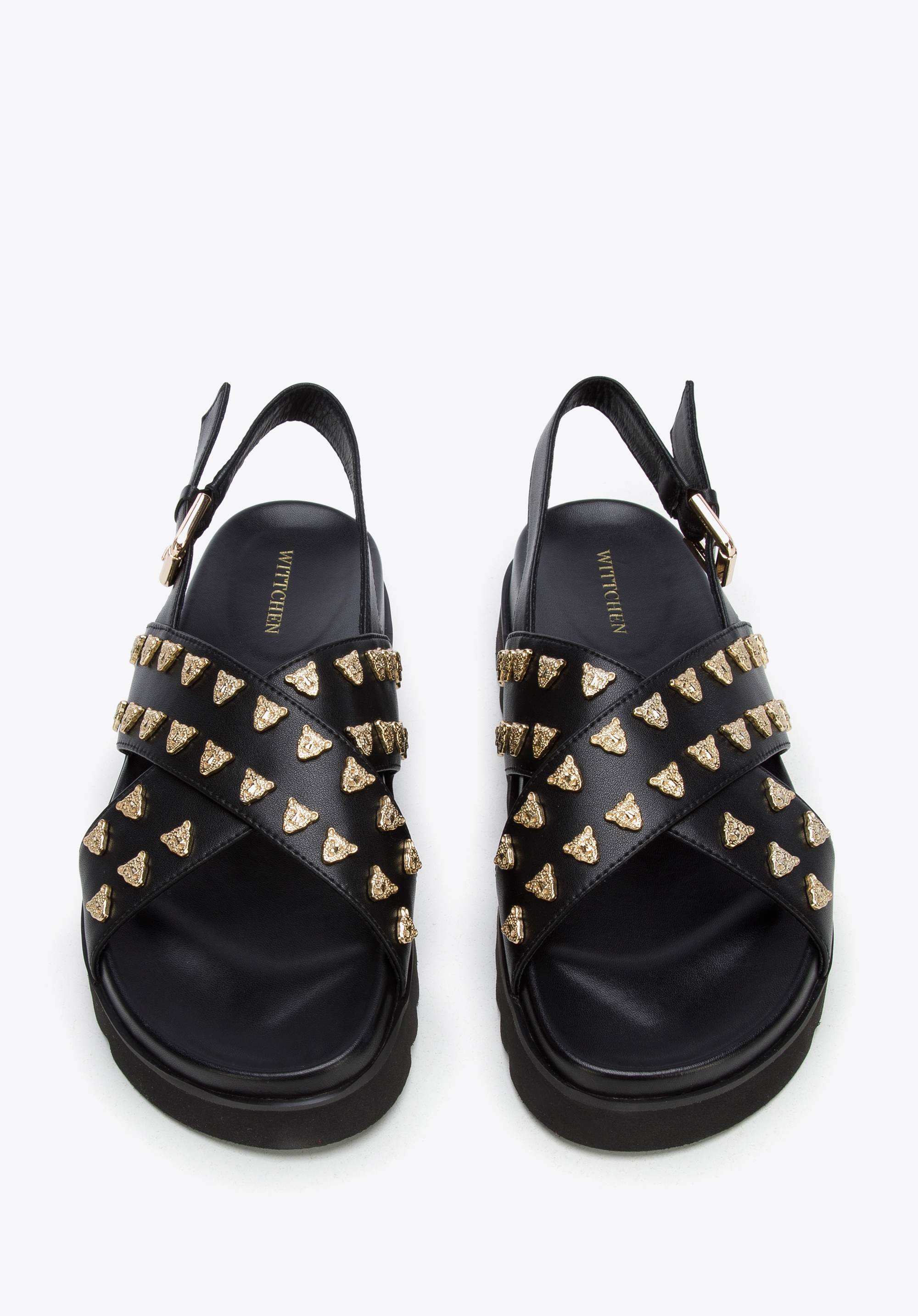 Damskie sandały skórzane z ozdobnymi nitami na platformie