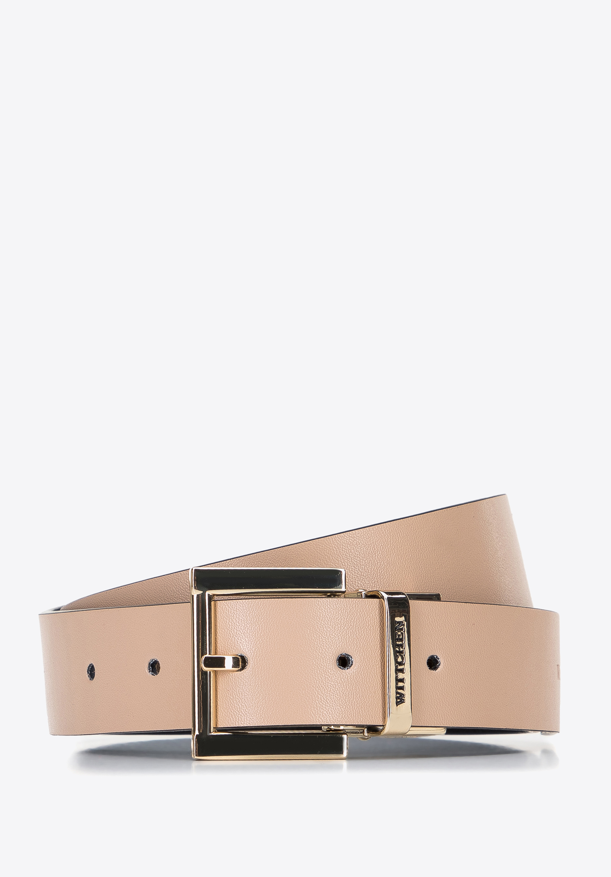 Damski pasek skórzany dwustronny tłoczony w logo