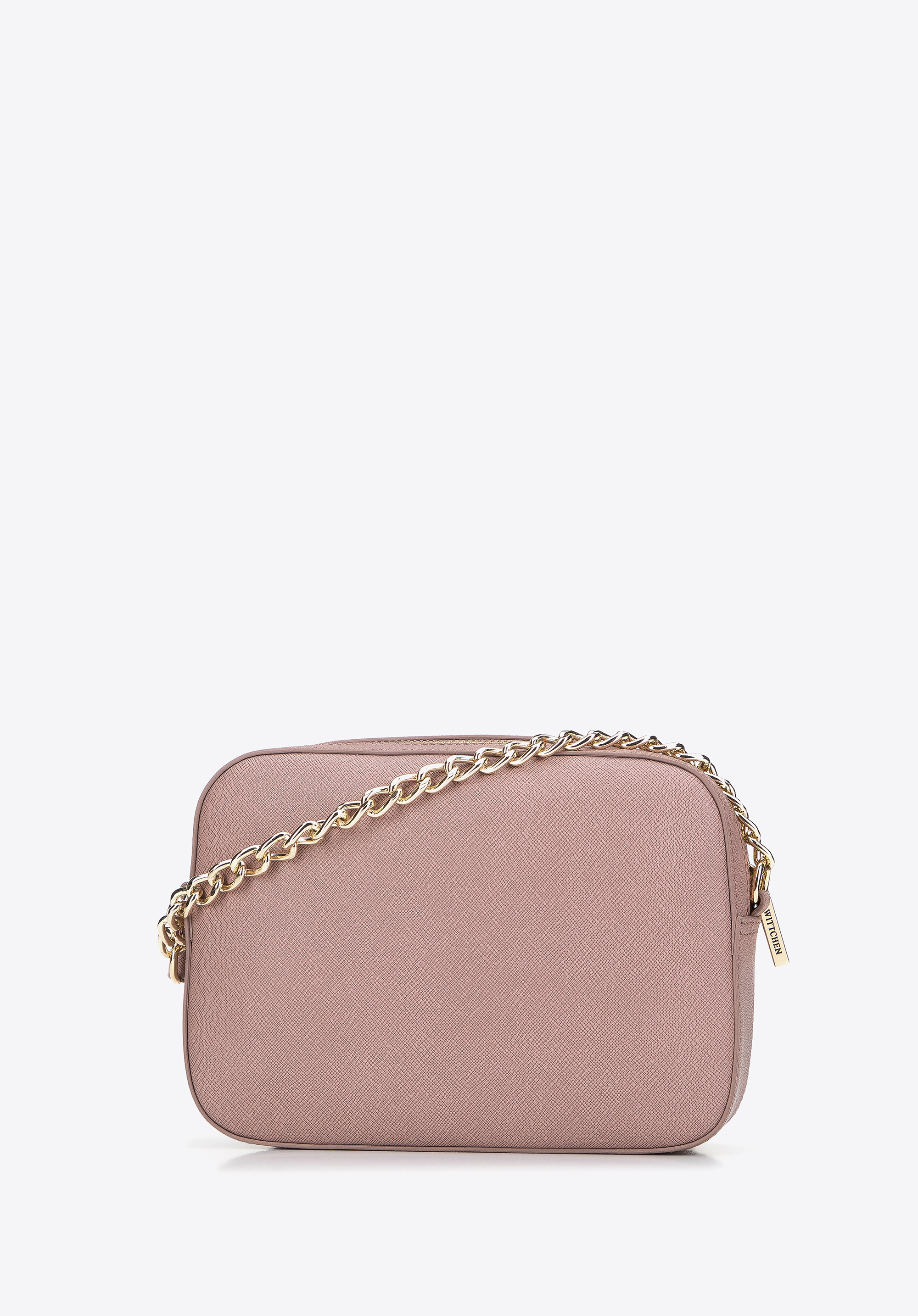 Damska listonoszka ze skóry saffiano pudełkowa na łańcuszku