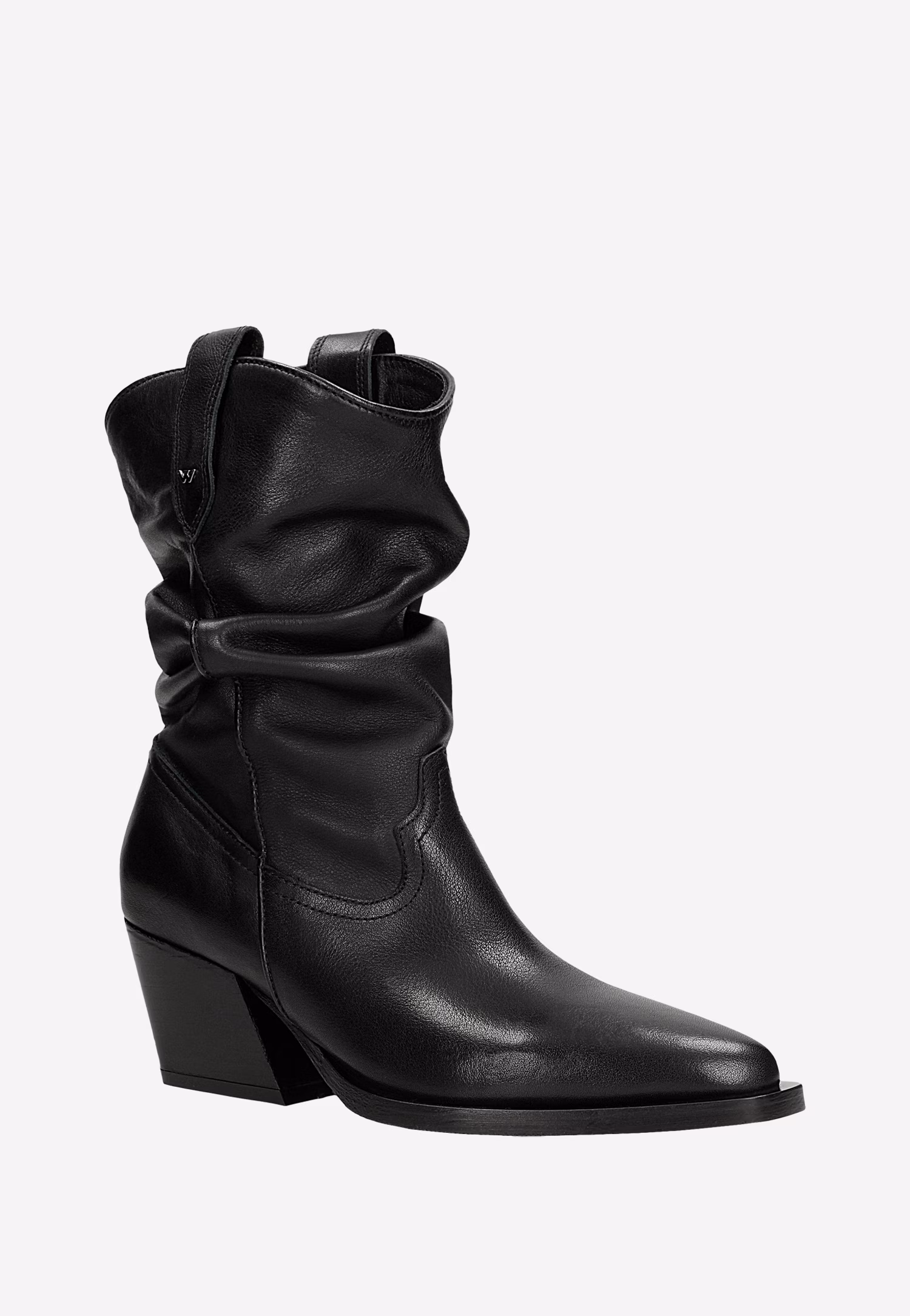 Czarne skórzane kowbojki damskie z marszczoną cholewką