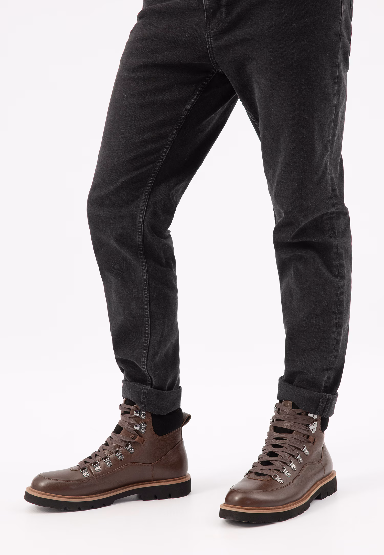 Brązowe workery męskie z czarnymi wstawkami