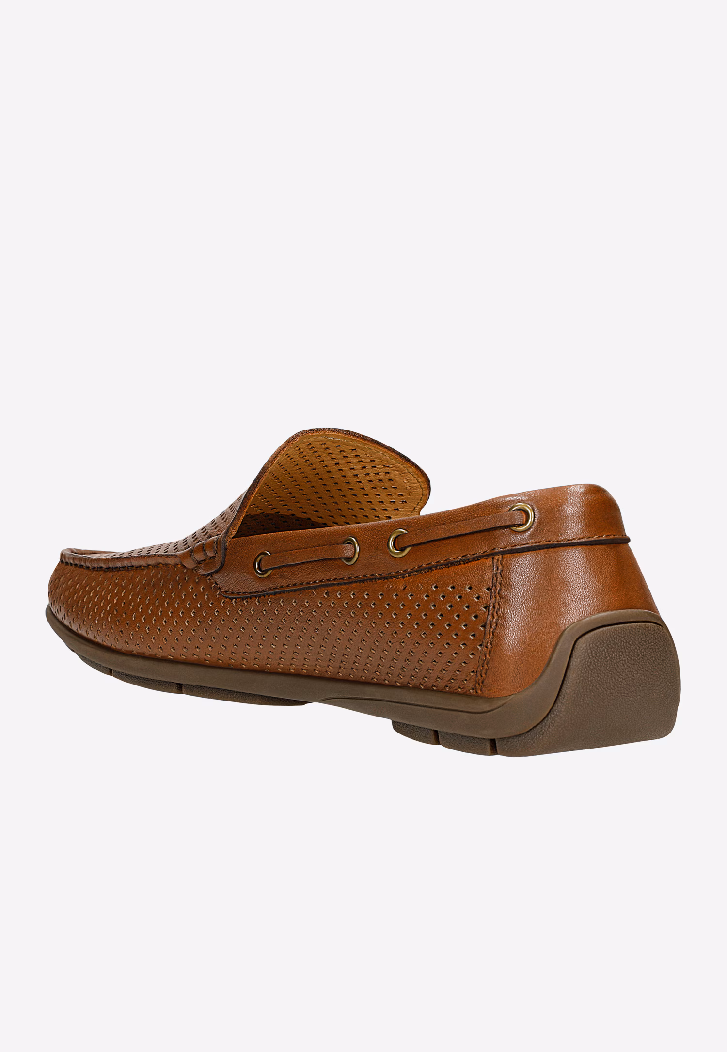 Brązowe ażurowe mokasyny męskie ze skóry licowej