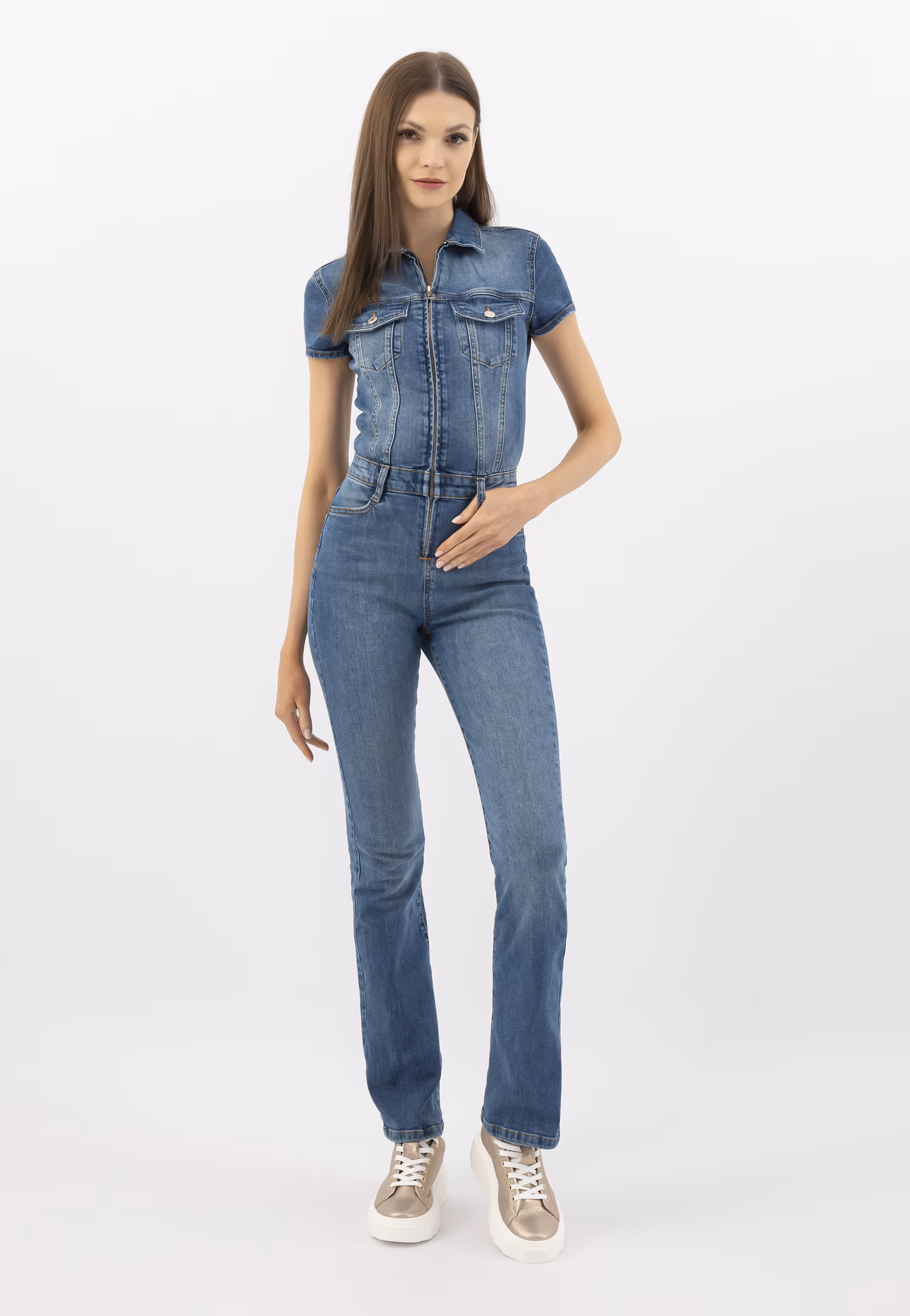 Złote trampki damskie na wysokiej podeszwie