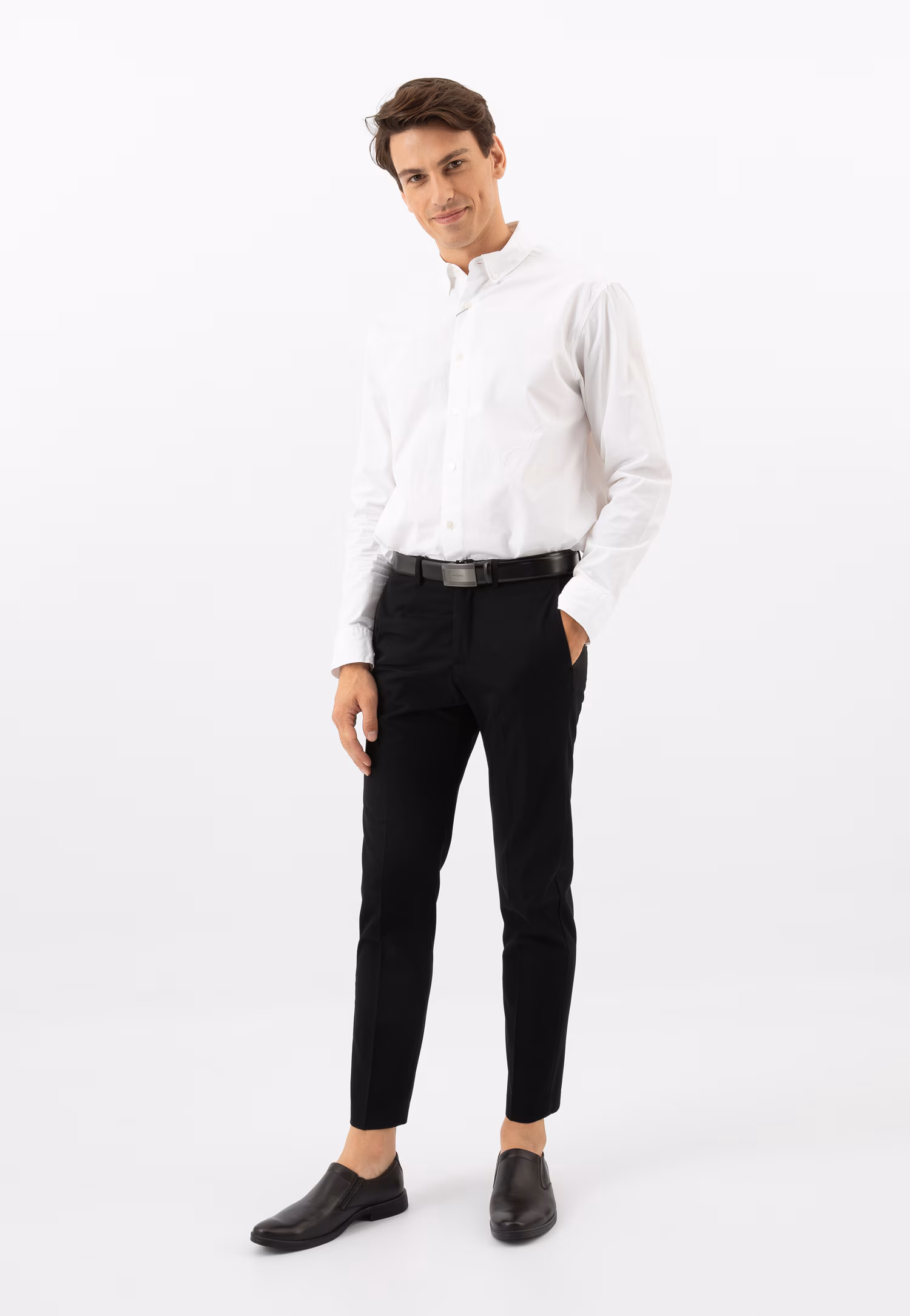 Wsuwane brązowe półbuty męskie ze skóry licowej