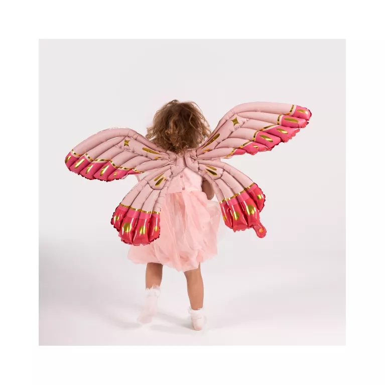Fóliový balónek Motýlí křídla se šňůrkami růžová