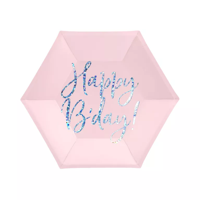 Talíře Happy B'day! světle růžové 6 ks