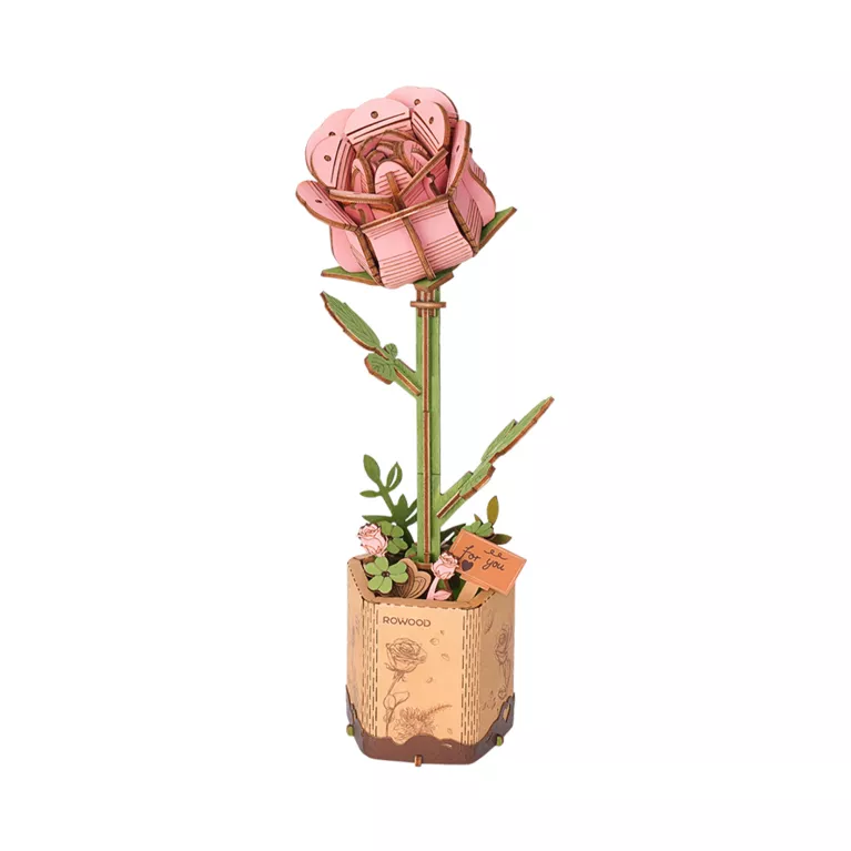 Dřevěná květina - Růžová růže
