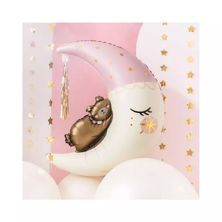Balónek fóliový Medvídek na měsíci růžový