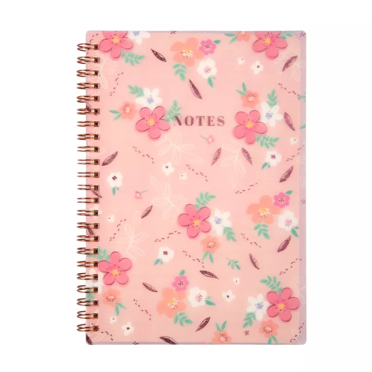 Růžový blok s květinami A5