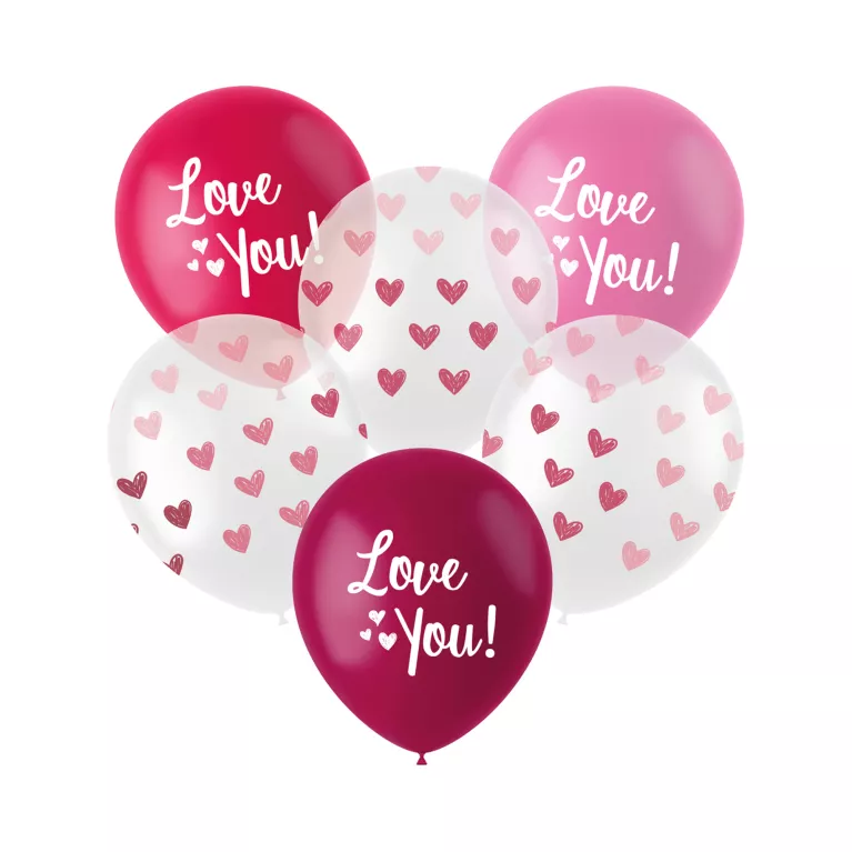 Balónky latexové Love You růžové a bílé se srdíčky 6 ks