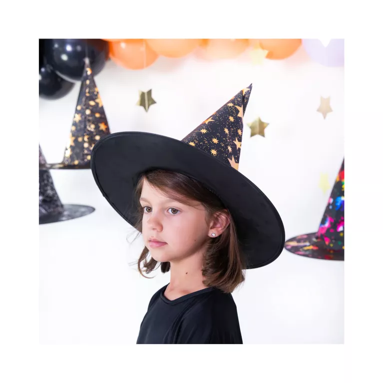 Klobouk Čarodějka se zlatými hvězdami
