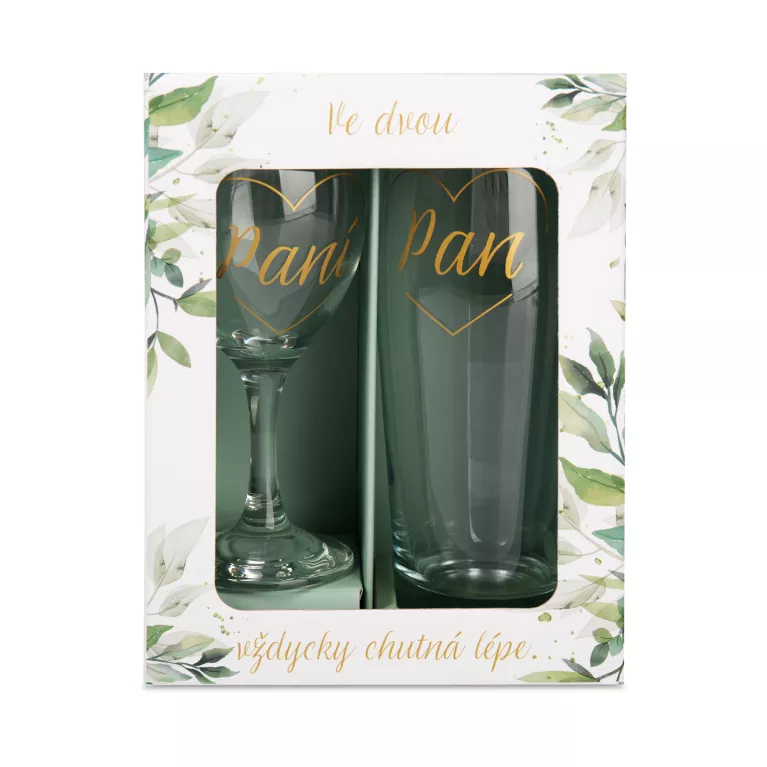 Svatební sada - Vinná sklenice a půllitr