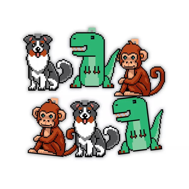 Dárková visačka 6 ks - Pixel zvířátka pro kluky