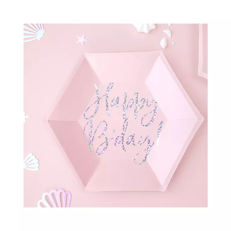 Talíře Happy B'day! světle růžové 6 ks