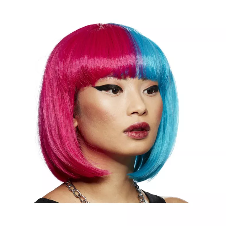 Paruka krátká modrá, červená s ofinou