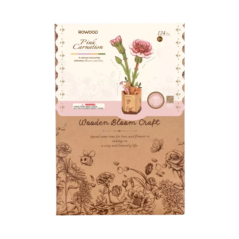 Dřevěná květina - Růžový karafiát