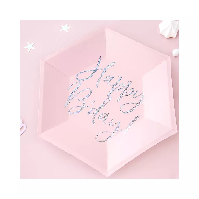 Talíře Happy B'day! světle růžové 6 ks