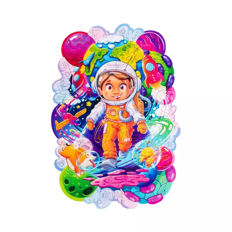 Dřevěné barevné puzzle - Vesmírný dobrodruh