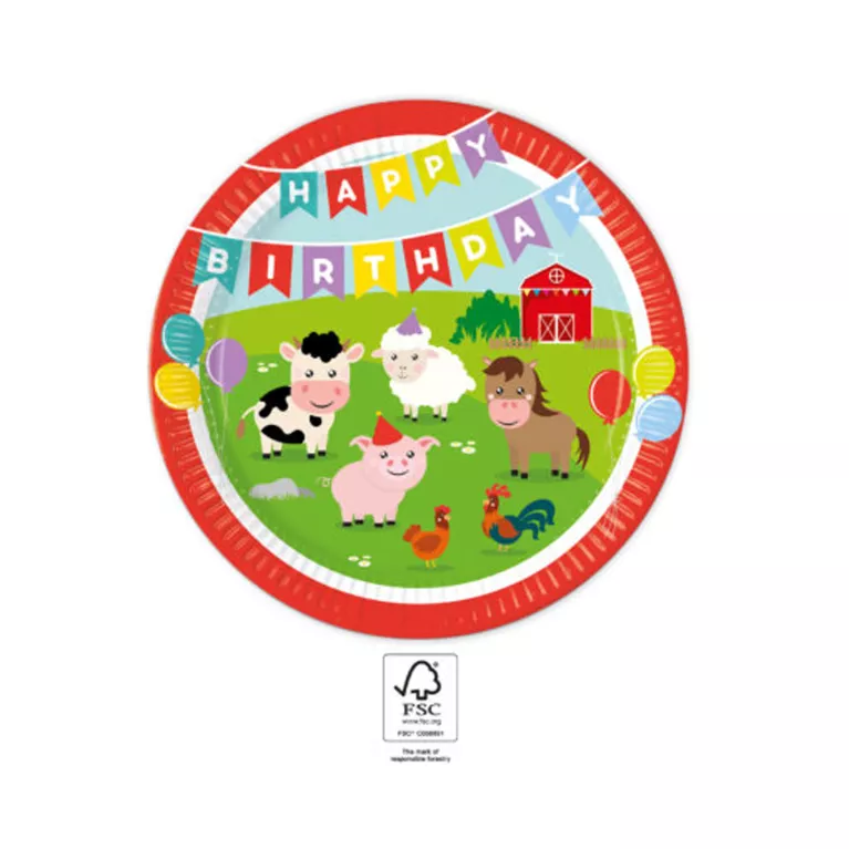Talíře Happy Birthday Farma 8 ks