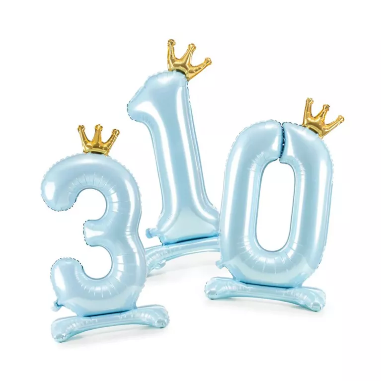 Balónky fóliové Stojící čísla s korunkou světle modrá 84 cm