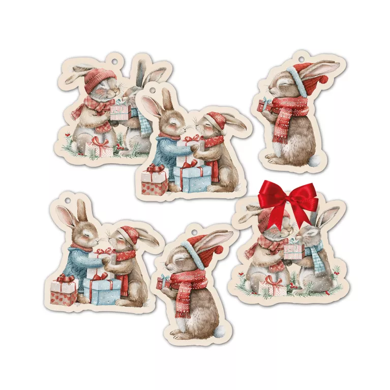 Dárková visačka 6 ks - Vánoční zajíčci