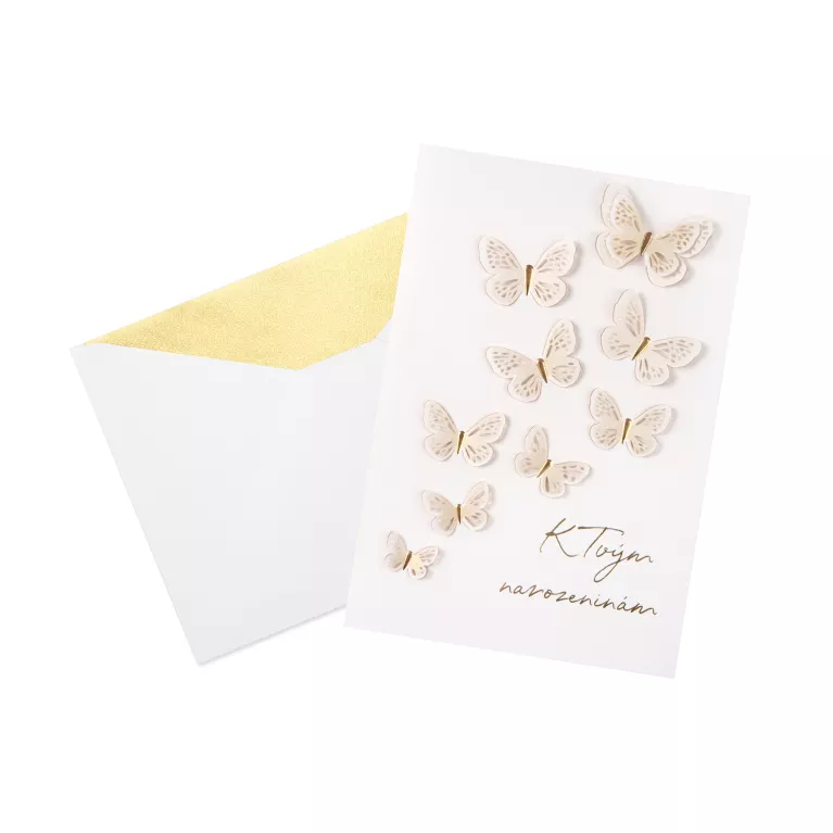 Luxusní narozeninové přání - Bílí motýlci