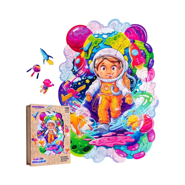 Dřevěné barevné puzzle - Vesmírný dobrodruh