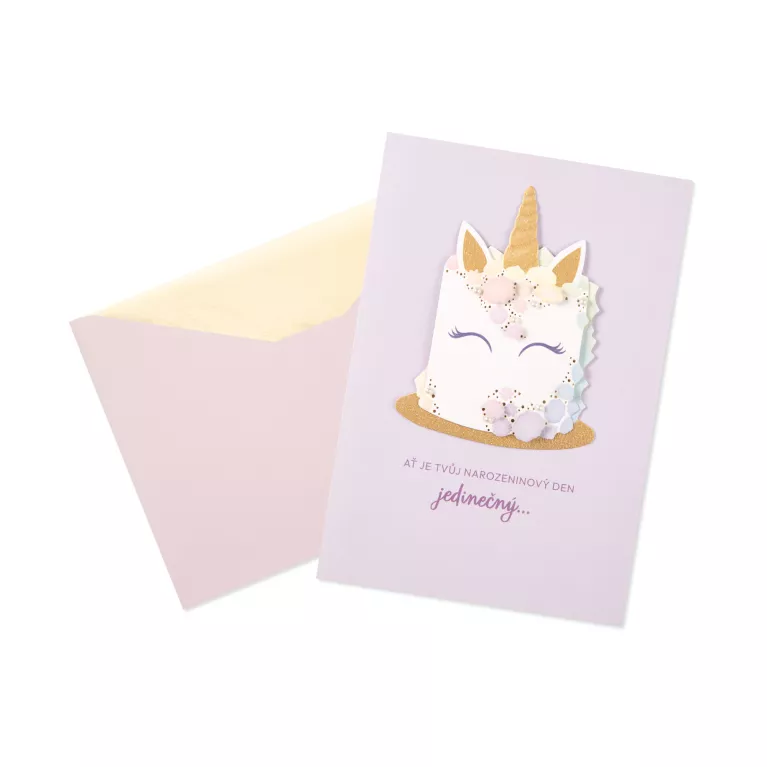 Luxusní narozeninové přání - Dortový jednorožec
