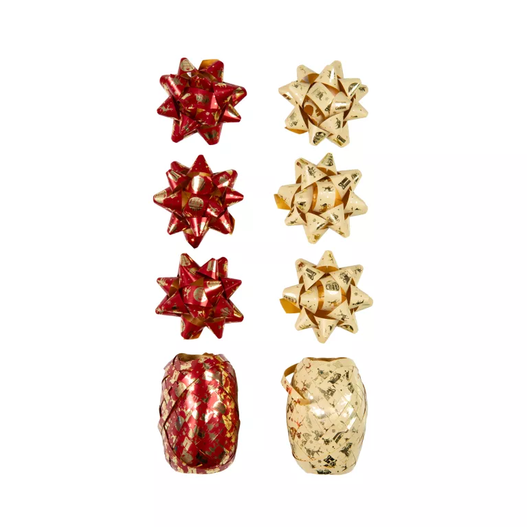 Set kokard a stuh - Zlato-červený s potiskem