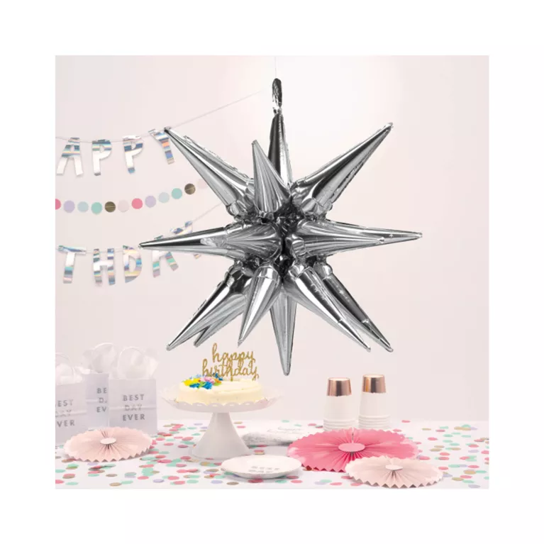 Balónek fóliový 3D Hvězda stříbrná