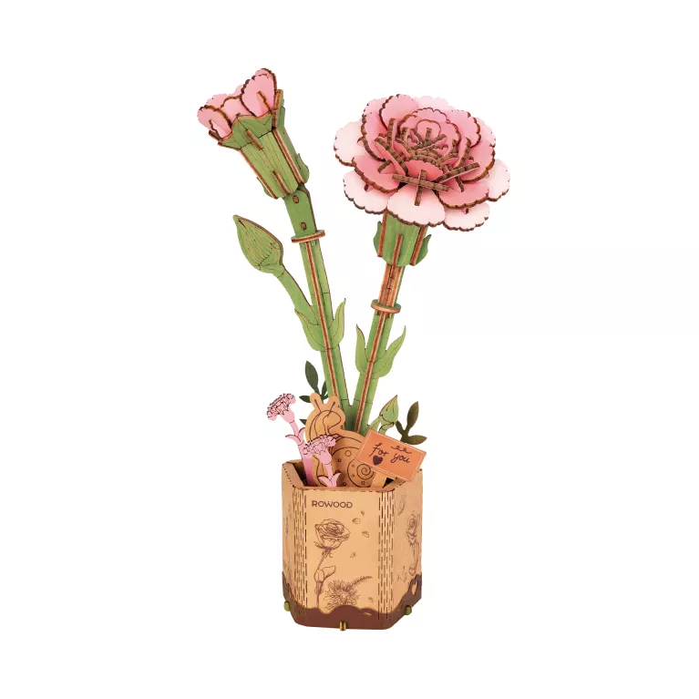 Dřevěná květina - Růžový karafiát