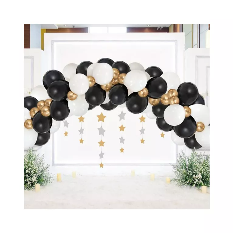 Balónková girlanda bílá, zlatá a černá 70 ks