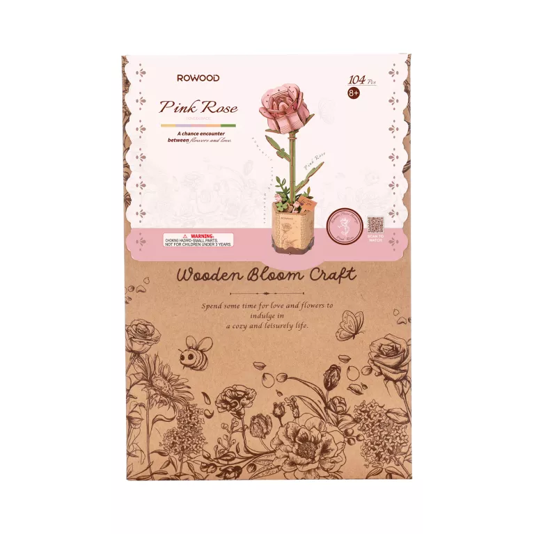Dřevěná květina - Růžová růže
