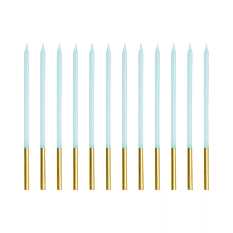 Svíčky dortové světle modro-zlaté 12 ks