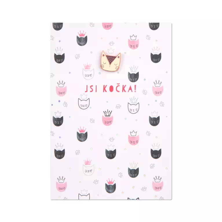 Přání s broží - Kočka